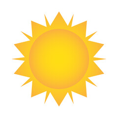 yellow sun icon for weather design on white, stock vector illustration