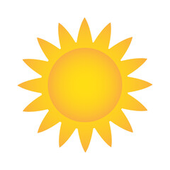 yellow sun icon for weather design on white, stock vector illustration