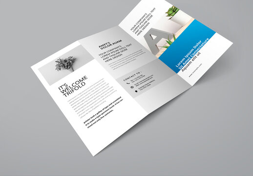 Creative Trifold Brochure Layout with Cyan Accents