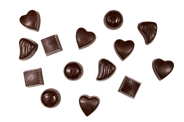 Various chocolate candies isolated on white background