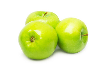 Three green apples on a white background