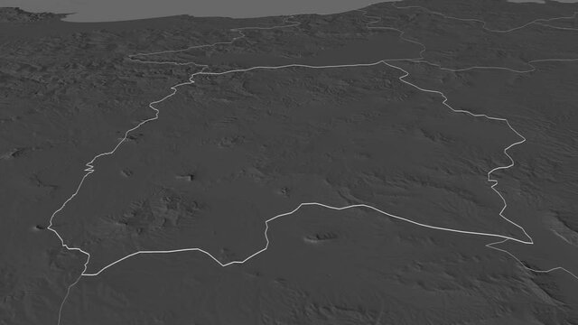 Le Kef, governorate with its capital, zoomed and extruded on the bilevel map of Tunisia in the conformal Stereographic projection. Animation 3D