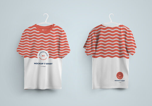 Mockup Regular Man T-Shirts Front and Back on 6 Different Hangers