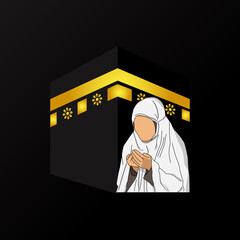 Islamic pilgrimage hajj and umrah background with illustration praying women
