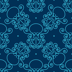 Abstract Seamless Pattern With Octopuses. Illustration Can Be Copied Without Any Seams. Original Background Good For Cards, Posters, Web Design, Textile Print, Banners Etc. Sea.