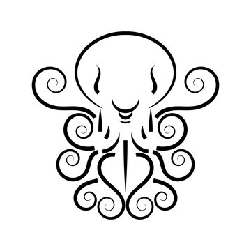Stylized Silhouette Of An Octopus On White Background. Logo Design For Company.
