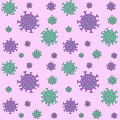 Different Kinds of Viruses. Bacteria Biology Organisms Seamless Pattern. Flat Vector Illustration