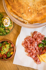 Italian gastronomy, food collage on the table