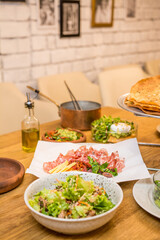 Italian gastronomy, food collage on the table
