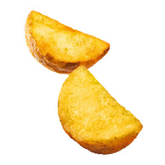 Delicious fried potato wedges, isolated on white
