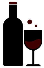 red wine bottle with wine glass drink winery elegant icon vector
