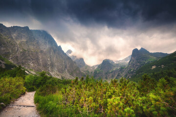 Beautiful nature near Zelene pleso (Green Lake) in High Tatras, Slovakia.