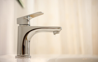 New modern bathroom. Water tap. Faucet. 