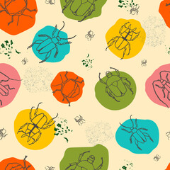 seamless whimsical summer vibe bug pattern with colorful blobs and hand-drawn textures and organic shapes