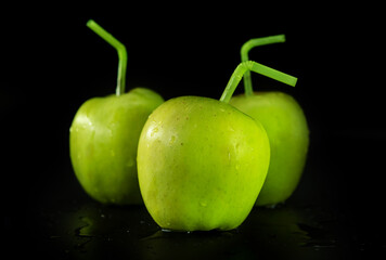 green apples on black