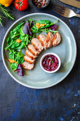 duck breast fillet salad, Menu concept food background keto paleo diet. top view. copy space for text 