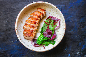 duck breast fillet salad, Menu concept food background keto paleo diet. top view. copy space for text 