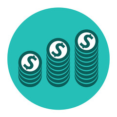 Round icon with money coins. Financial growth. Vector isolated illustration.