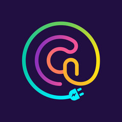 G letter logo in a circle with plug adapter cable.