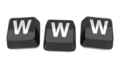 WWW written in white on black computer keys. 3d illustration. Isolated background.