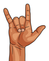 Black man rock n roll hand sign isolated on white background