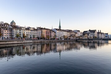 Fototapeta na wymiar Zurich Panorama at Limmat River