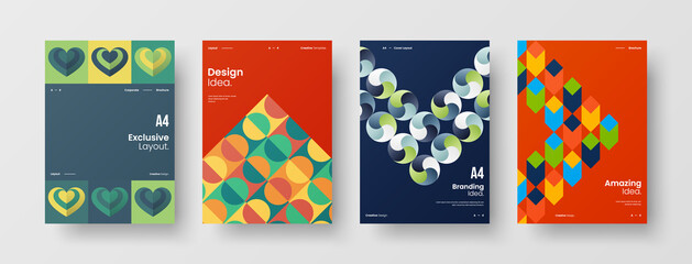 Obraz premium Company identity brochure template collection. Business presentation vector A4 vertical orientation front page mock up set. Corporate report cover abstract geometric illustration design layout bundle.