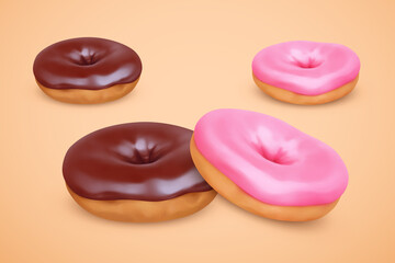 Tasty glazed donuts, vector illustration.
