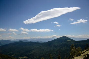 Dramatic clouds in the overcast sky view. Climate, environment and weather concept sky panoramic...