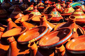Decorative Tajines at a market in Marrakech.