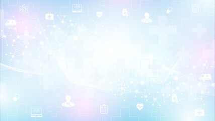 Abstract medical and science healthcare blue banner design template. Health care medicine concept. Medical innovation pharmaceutical tech banner. Wave flow. Vector illustration.