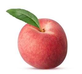 Ripe peach fruit with leaf