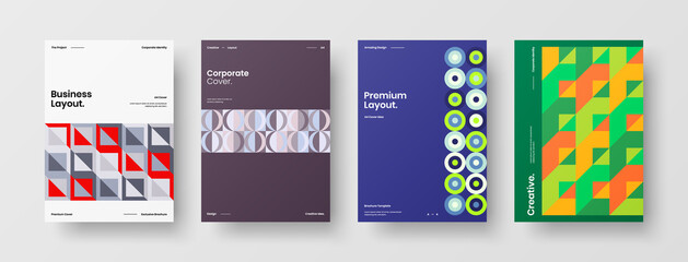 Company identity brochure template collection. Business presentation vector A4 vertical orientation front page mock up set. Corporate report cover abstract geometric illustration design layout bundle.