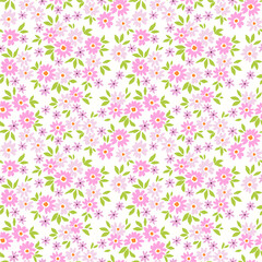 Obraz na płótnie Canvas Floral pattern. Pretty flowers on white background. Printing with small pink flowers. Ditsy print. Seamless vector texture. Spring bouquet.