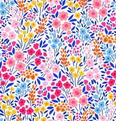 Vector seamless pattern. Pretty pattern in small flowers. Small colorful flowers. White background. Ditsy floral background. The elegant the template for fashion prints.