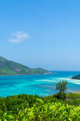 Fototapeta na wymiar beautiful view of tropical islands, cerf island, Seychelles. Summer vacation and travel concept.