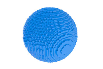 blue sphere isolated on white background, made of plastic construction bricks. 3D rendering of a red ball on white for copy space.