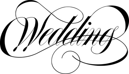 Wedding lettering design with flourishes. Hand drawn spencerian word.