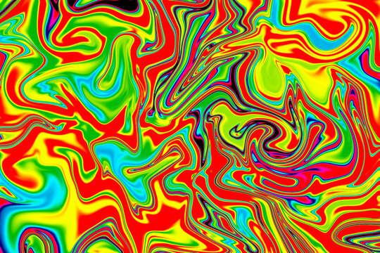 hippie new age colorful fluid abstract background. blue, red, yellow and green colors.