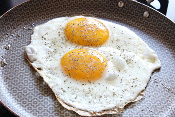 Fried Eggs with Oregano on Fridge Pan