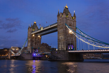 Fototapeta na wymiar A view of the Tower Bridge in the blue hour