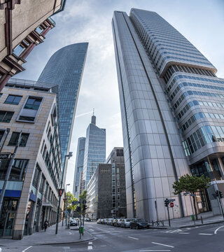 Frankfurt am Main - 26 MAY 2018. Skyper. Taunusstrasse. Skyscrapers on Taunusstrasse. Spherical Panorama of Frankfurt. Editorial Photo.