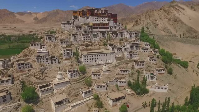 LADAKH,INDIA-09/06/2018: Aerial view of the largest monastery in Ladakh Tiksey gompa.