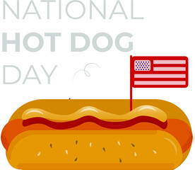 Hot dog day greeting card. Cute cartoon icon.