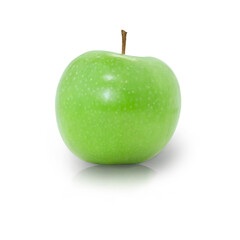 fresh green apple isolated on white with a shadow and reflection