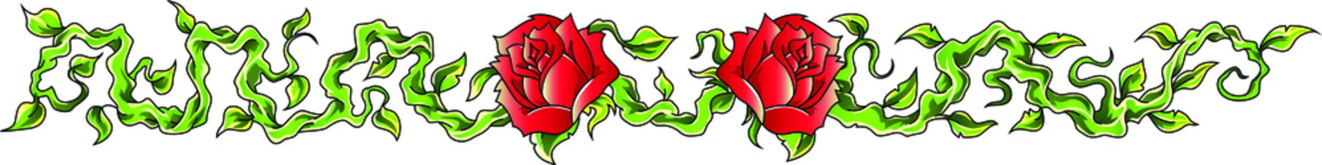 Stylized red roses in the form of a ribbon tattoo vector illustration.