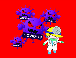 Illustration vector graphic cartoon character of corona. Good to use as health care and medical graphic asset.