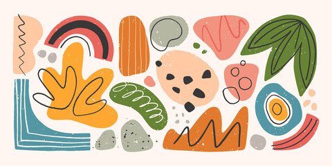 Bundle of vector colorful hand drawn organic shapes,doodles,elements and textures.Trendy contemporary design perfect for prints,flyers,banners,fabric ,invitations,branding design,covers and more.