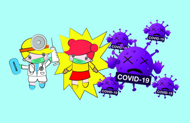 Illustration vector graphic cartoon character of corona. Good to use as health care and medical graphic asset.