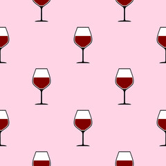 Seamless Pattern with Red Wine Glasses. Vector Image.